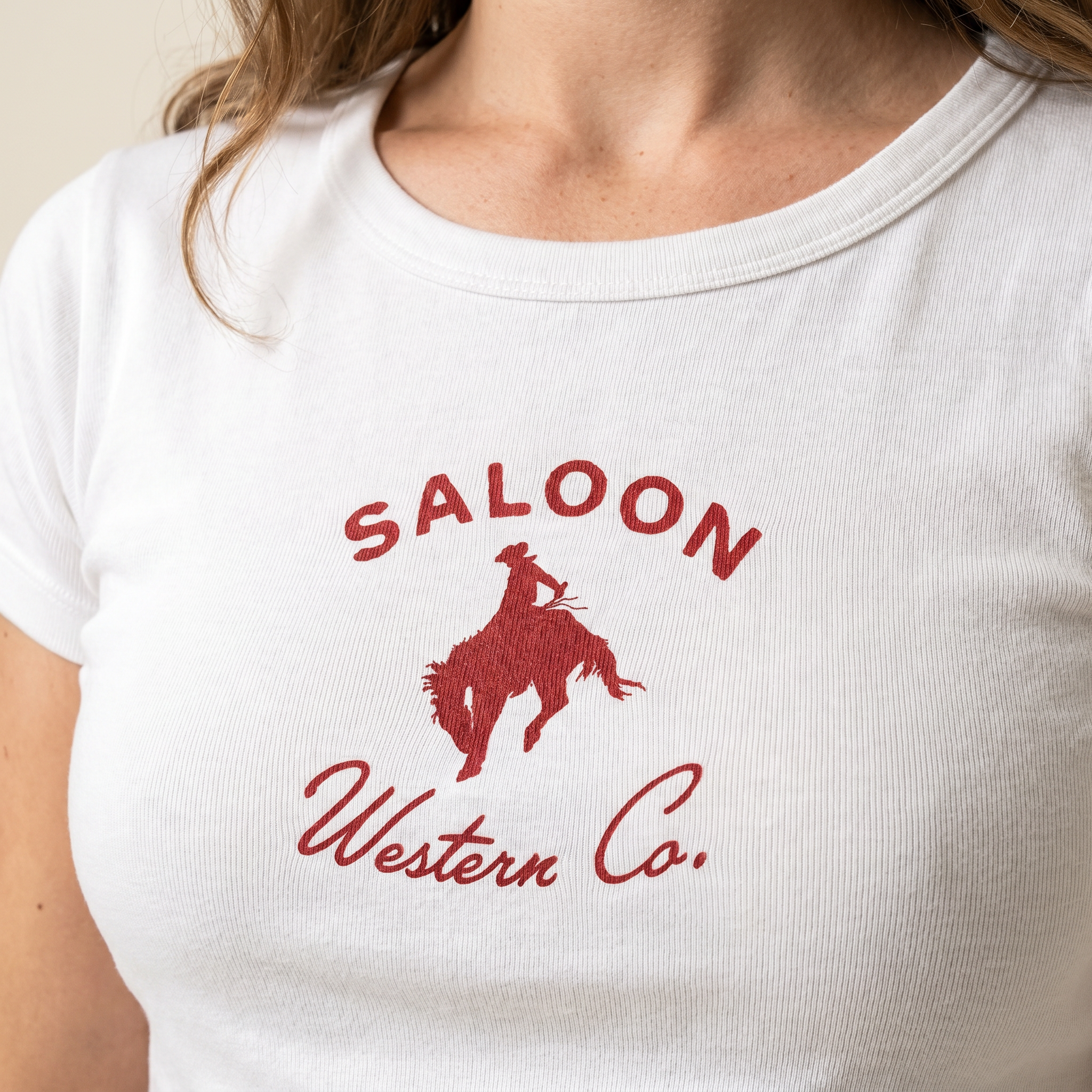 Saloon Cowboy Wo's Baby Tee - White