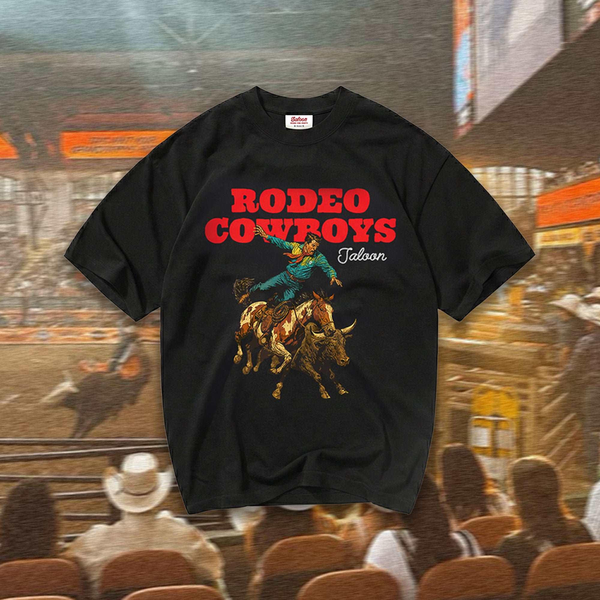 RODEO COWBOYS - HEAVY FADED BOXY TEE (BLACK)
