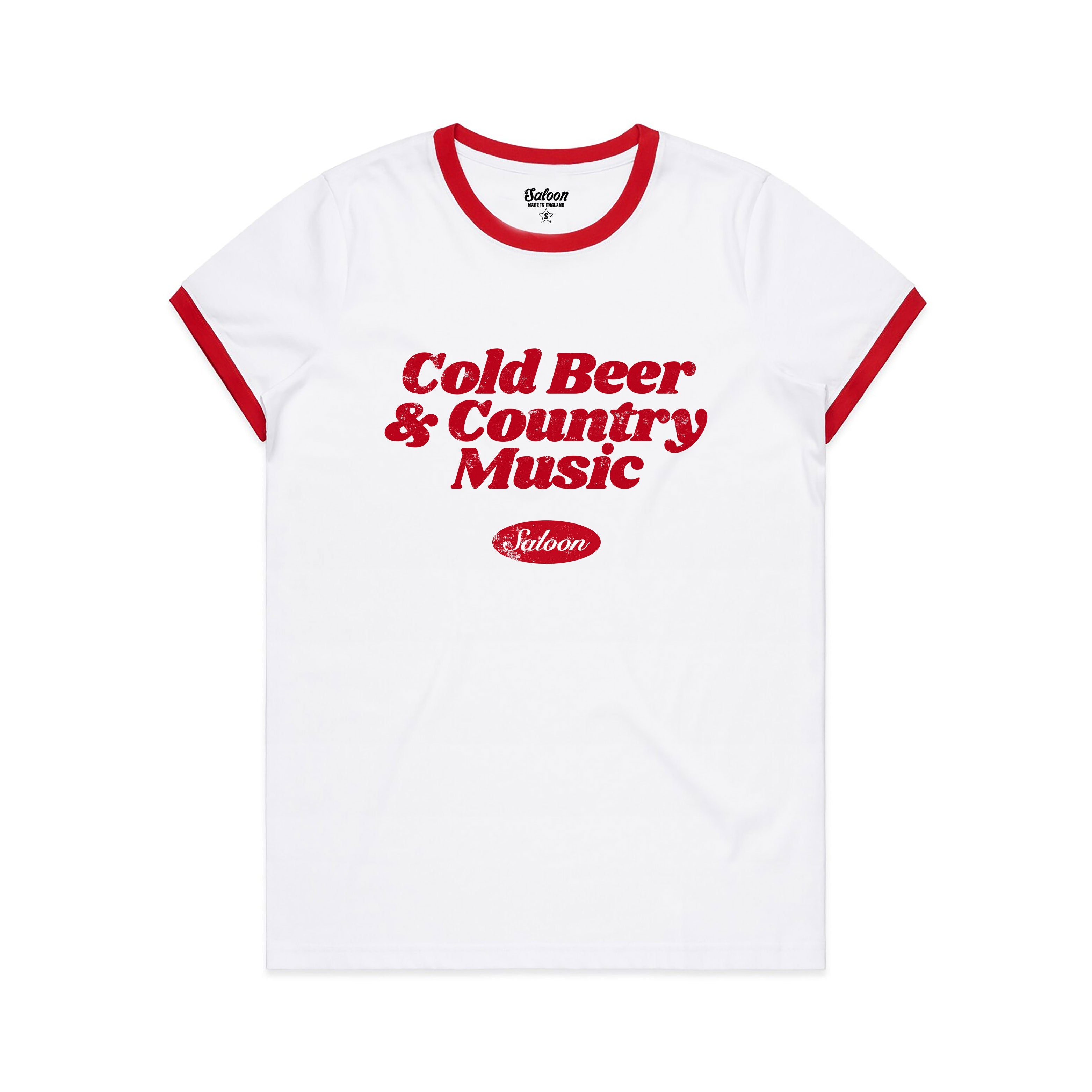 Cold Beer & Country Music - Womens Ringer Tee (Red)