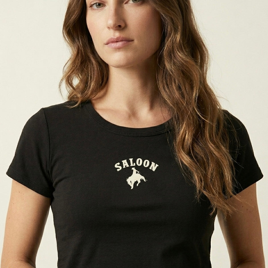 Saloon Cowboy Wo's Baby Tee - Black