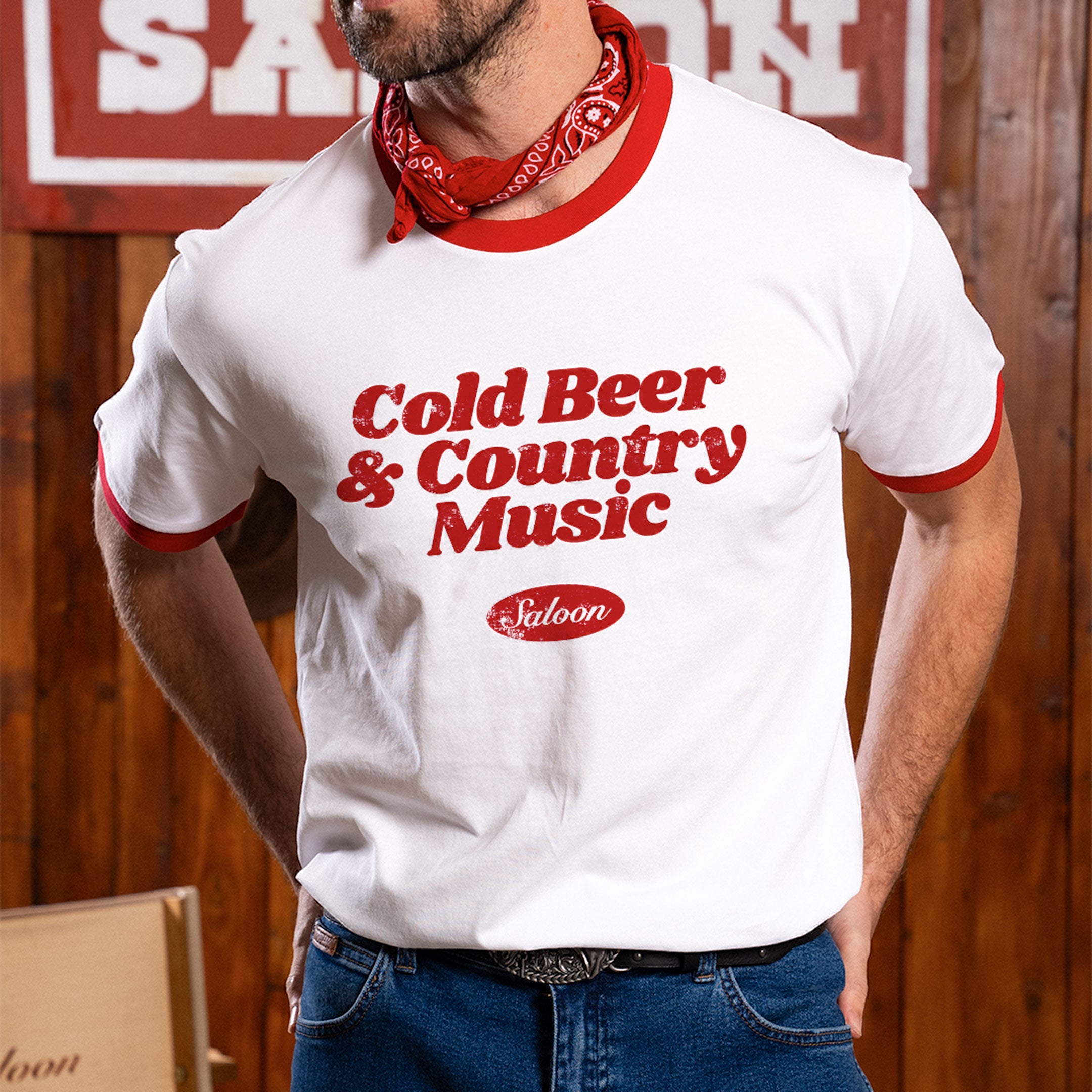 Cold Beer & Country Music Ringer Tee (Red)