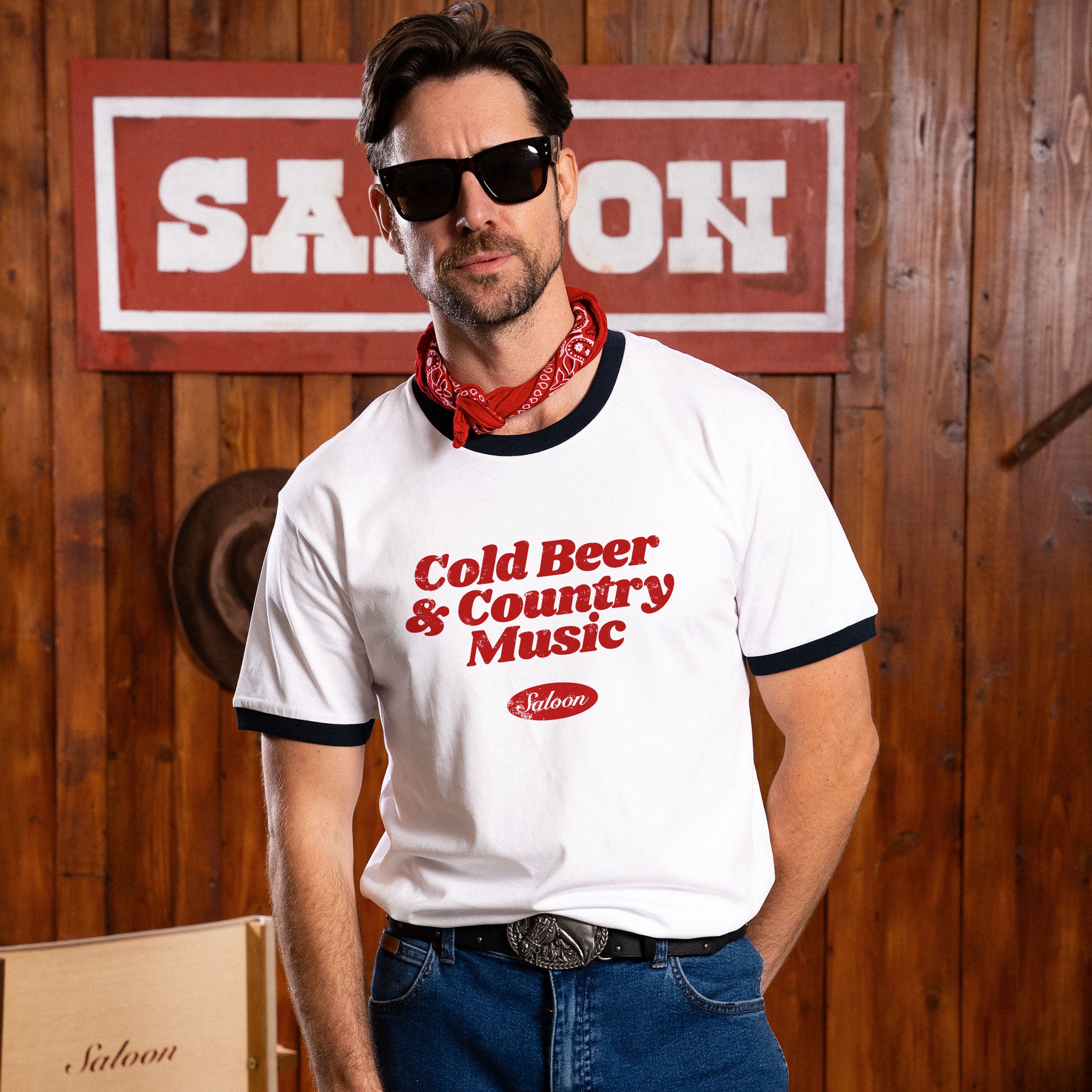 Cold Beer & Country Music Ringer Tee - Black