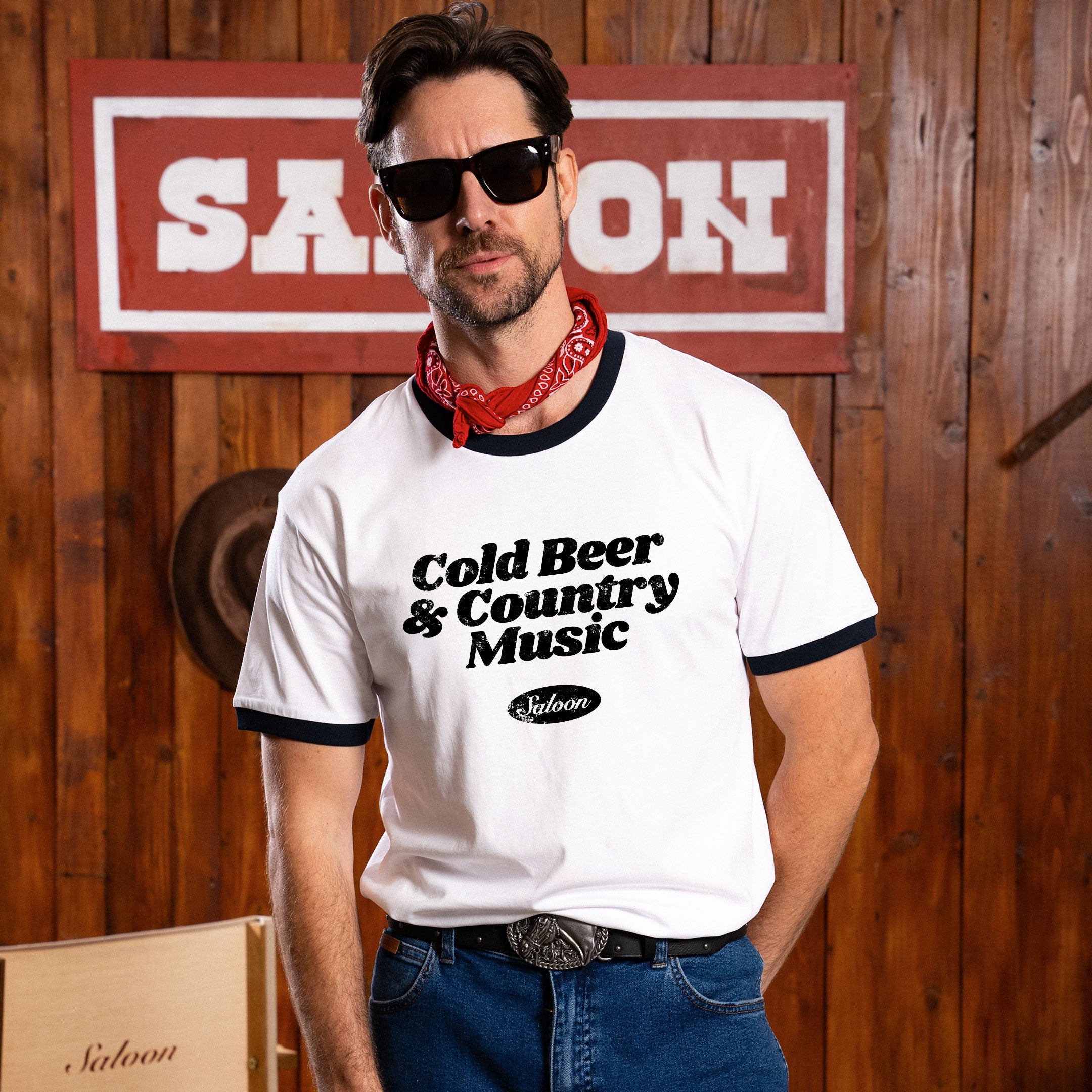 Cold Beer & Country Music - Ringer Tee (Black)