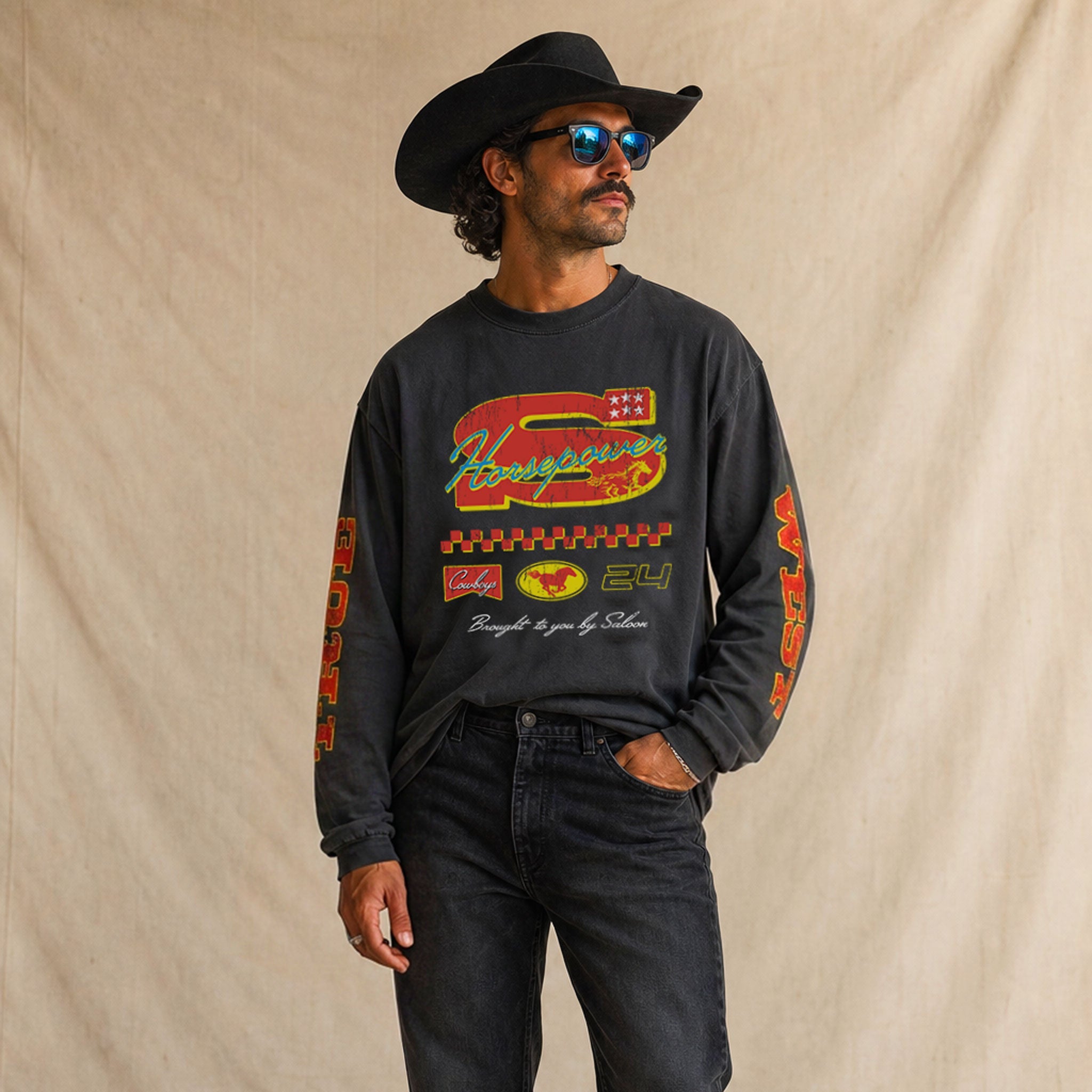 HORSEPOWER MOTO - HEAVY FADED L/S TEE