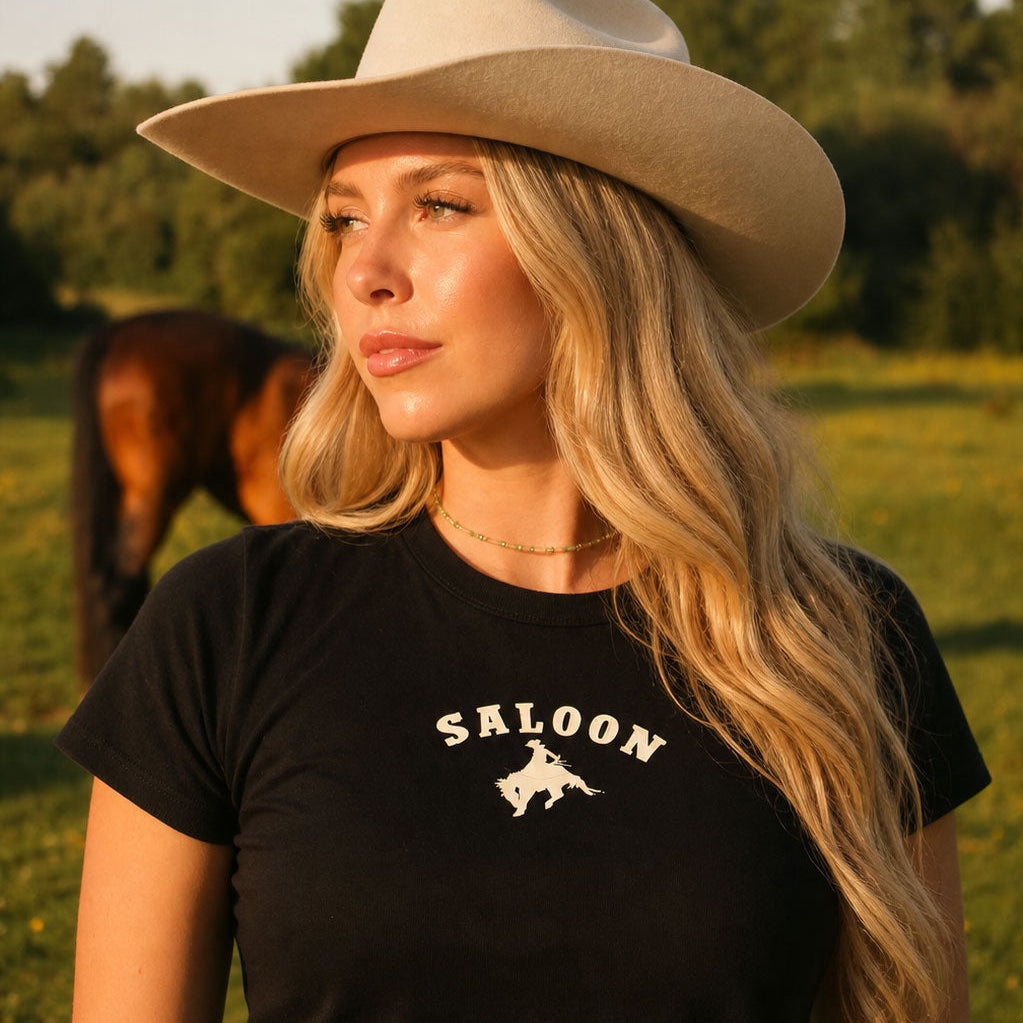 Saloon Cowboy Wo's Baby Tee - Black