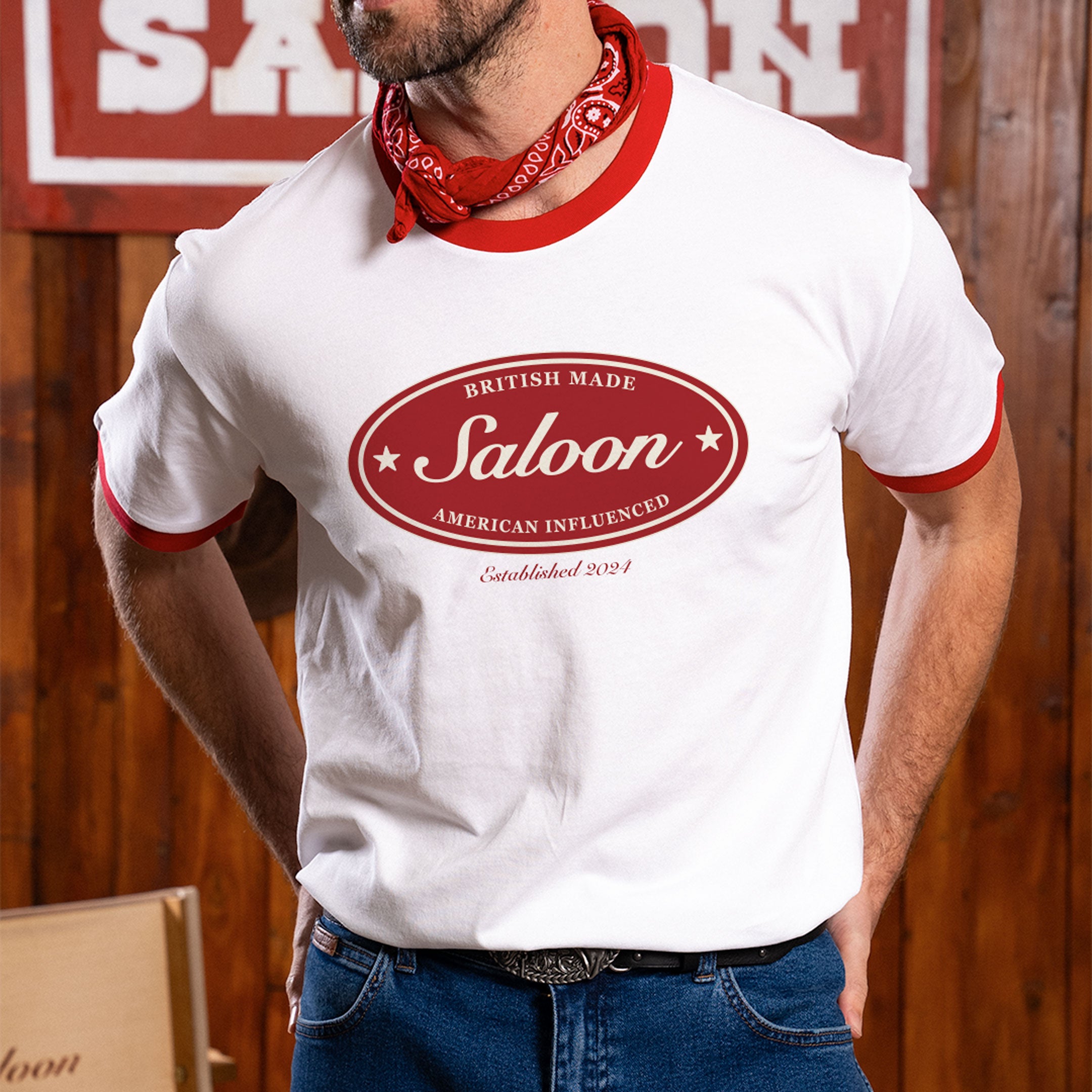 Saloon Logo Ringer Tee (Red)